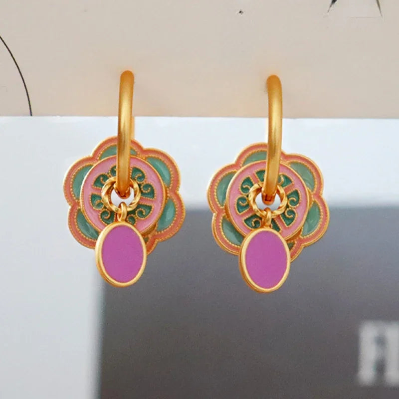 ANANTAVI Elegant Temperament Green Color Flower Earrings for Women