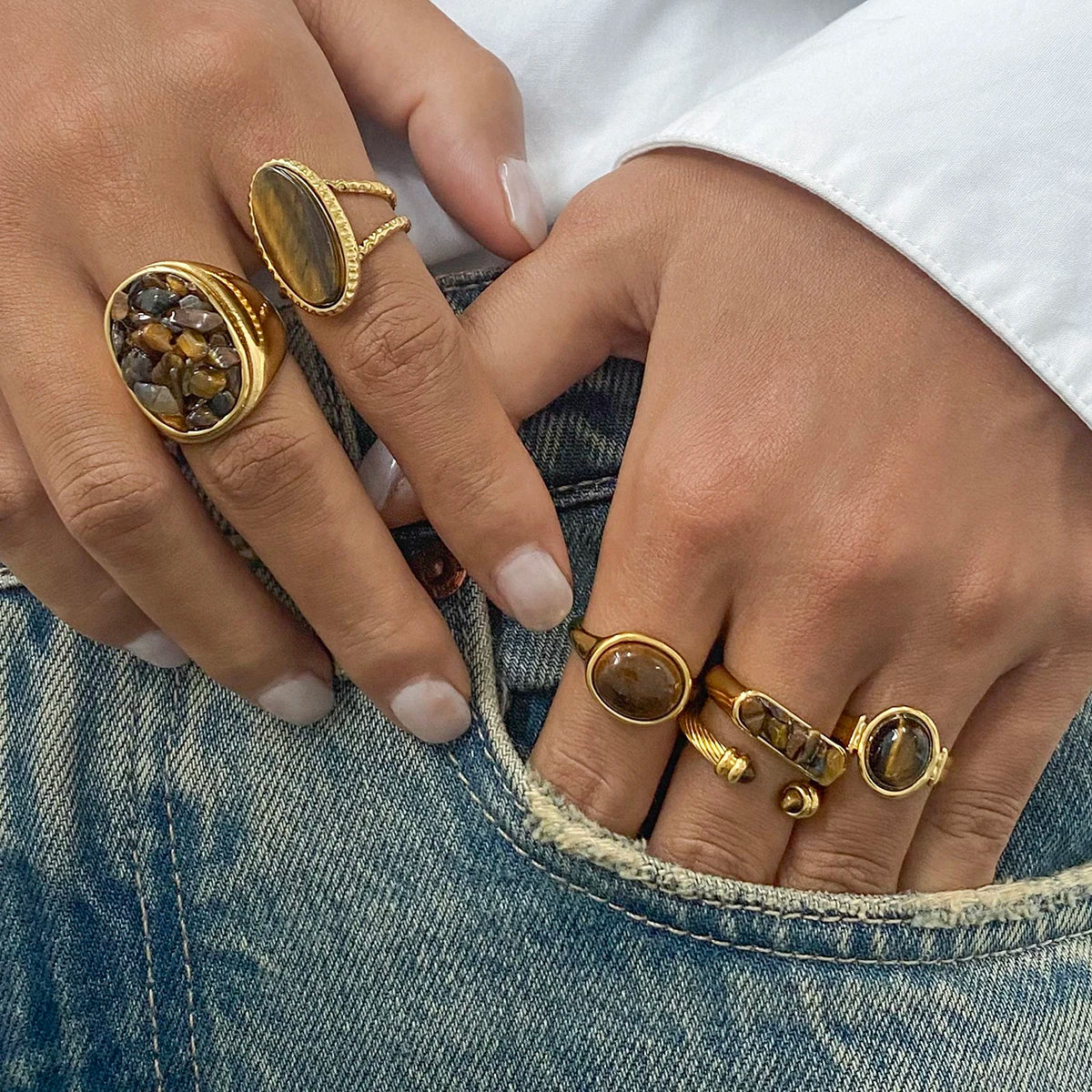 Anantavi Fashion Brown Stone Ring Oval Alpaca