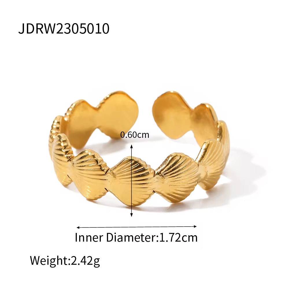 Top Quality Geometric Wide Stainless Steel Ring 18K Gold Color Waterproof 