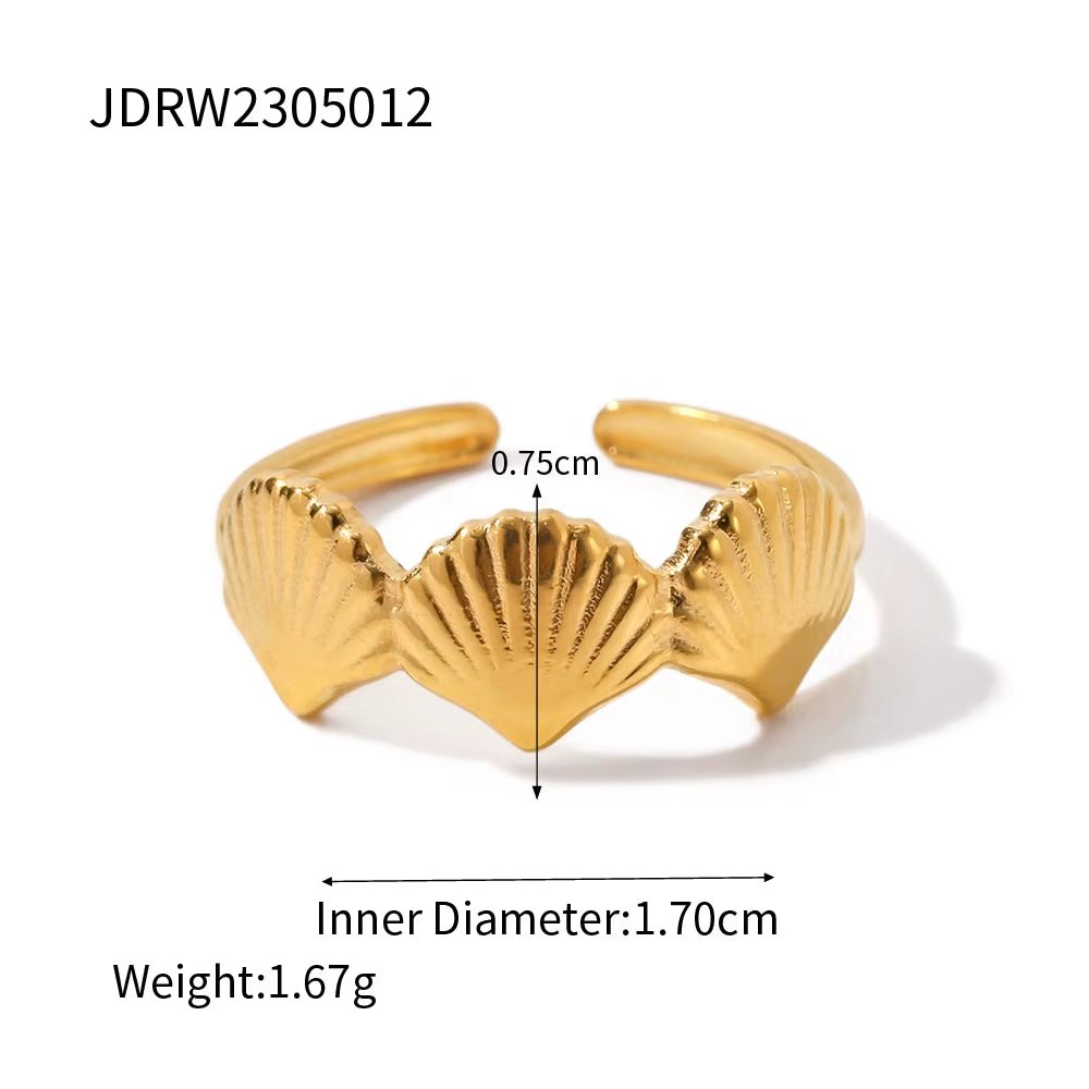 Top Quality Geometric Wide Stainless Steel Ring 18K Gold Color Waterproof 