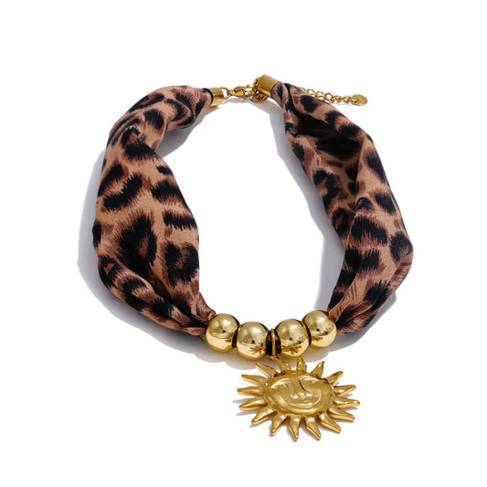 Anantavi Leopard  Cloth Trendy Sun Flower Pendant Necklace for Women 