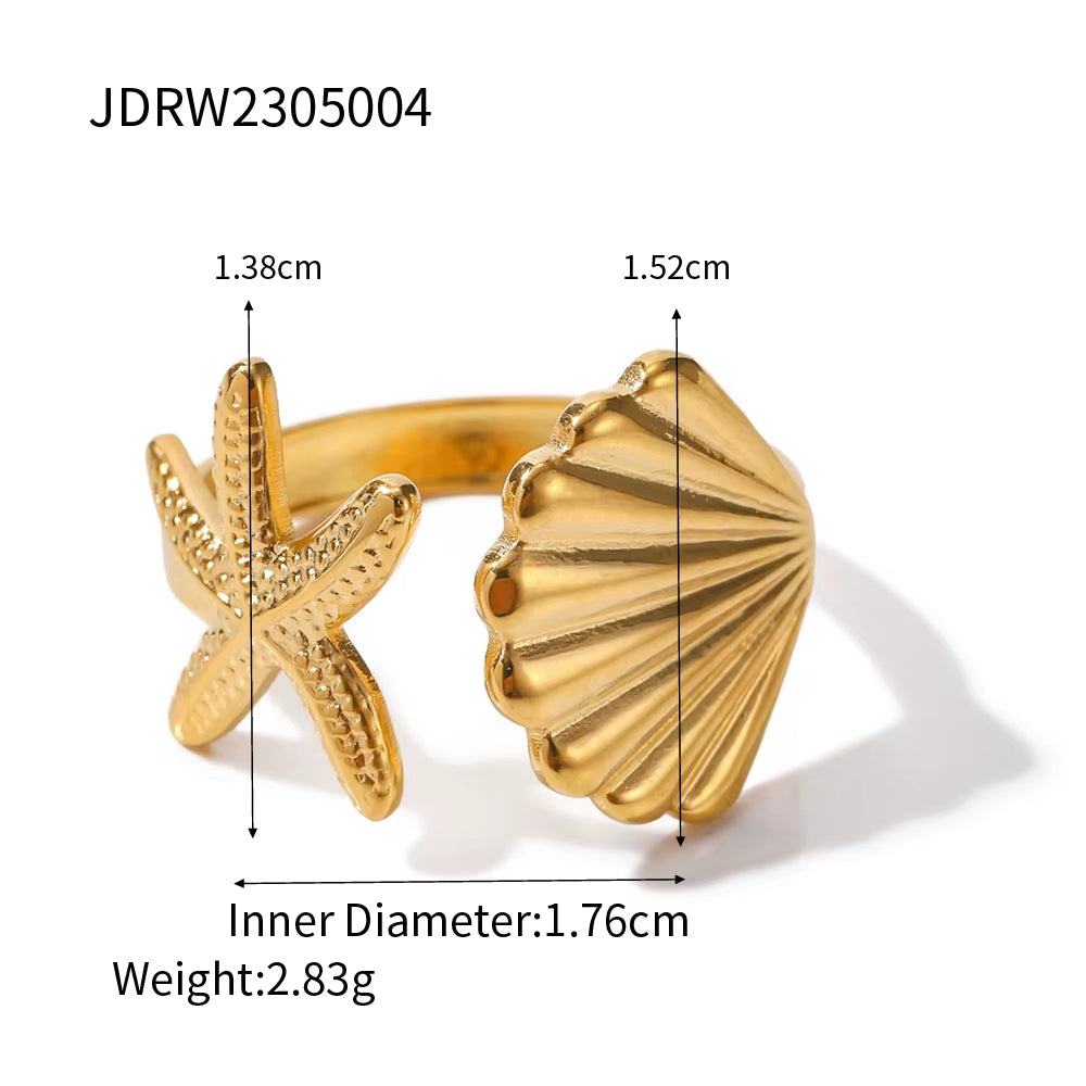 Top Quality Geometric Wide Stainless Steel Ring 18K Gold Color Waterproof 